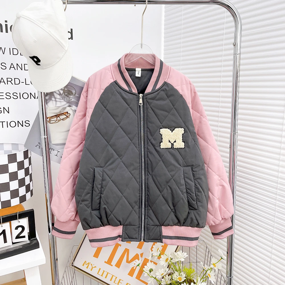 儿童时尚外套冬季中大童洋气保暖拼接拉链款外套W-zb2472简约童品