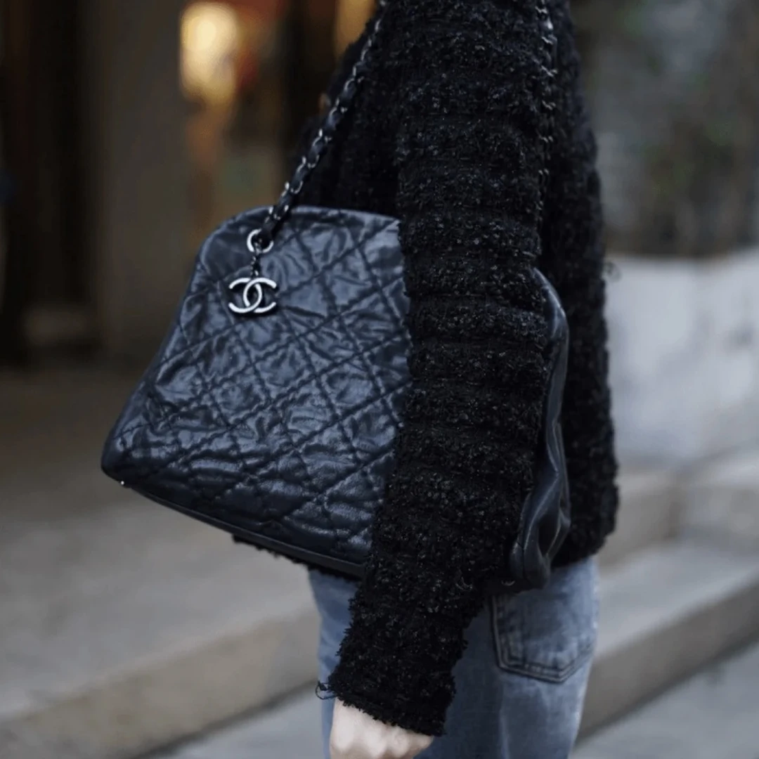 95新 Chanel/香奈儿 中古墨绿色珠光牛皮贝壳包