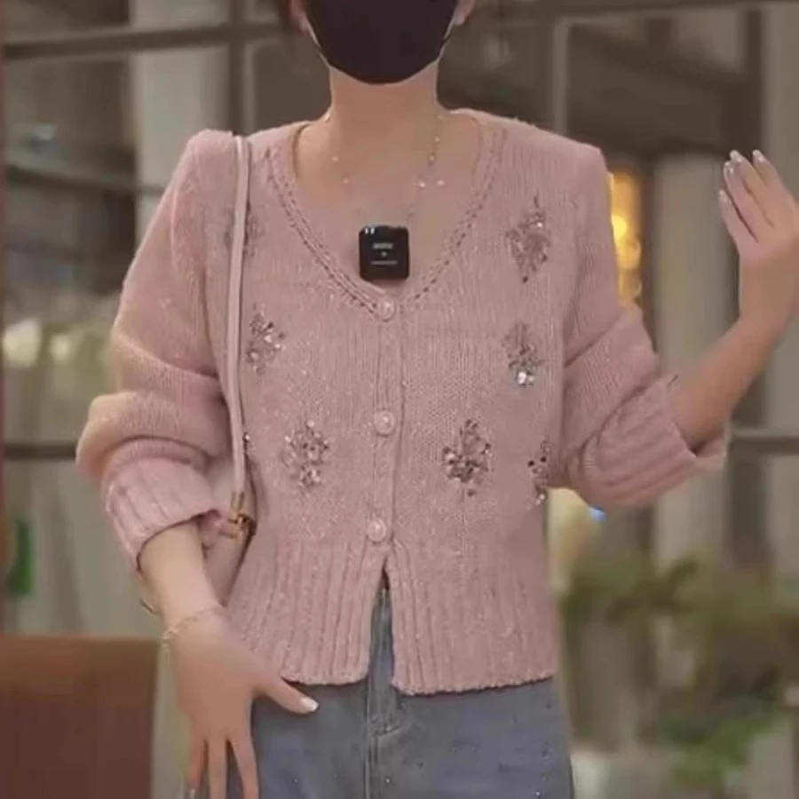 小香风轻奢减龄针织毛衣开衫2024新款秋冬季v领时尚气质上衣外套