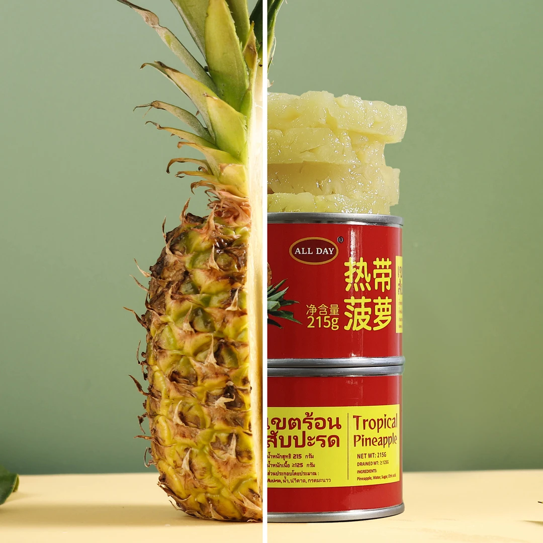 热带菠萝罐头215g*4罐凤梨水果菠萝汁好吃原味菠萝片开罐即食