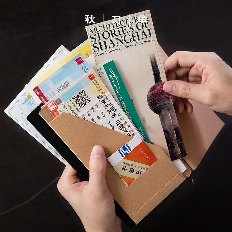 秋刀鱼牛皮纸收纳夹 复古文件夹卡片夹 票据夹名片资料收纳册文具