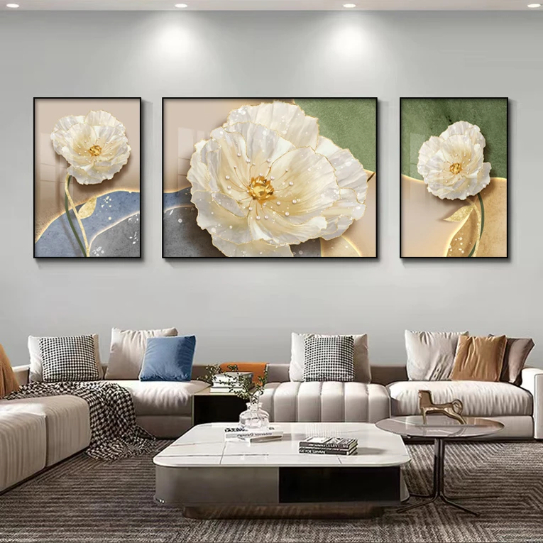 客厅背景墙三联画晶瓷镶钻+铝合金边框手工设计艺术晶瓷装饰画