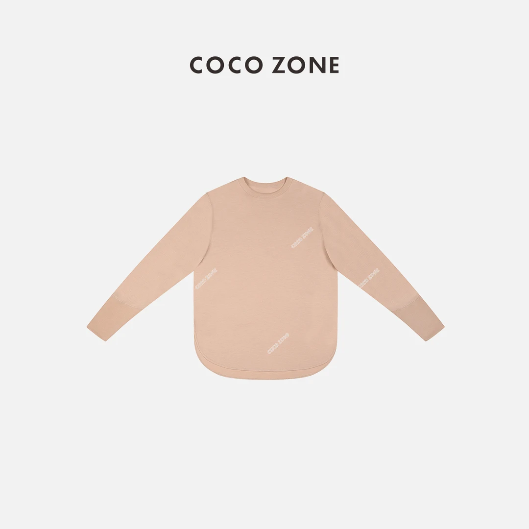 COCO ZONE 刘一一春季罗纹圆领长袖T恤下摆U型开叉上衣24C10225