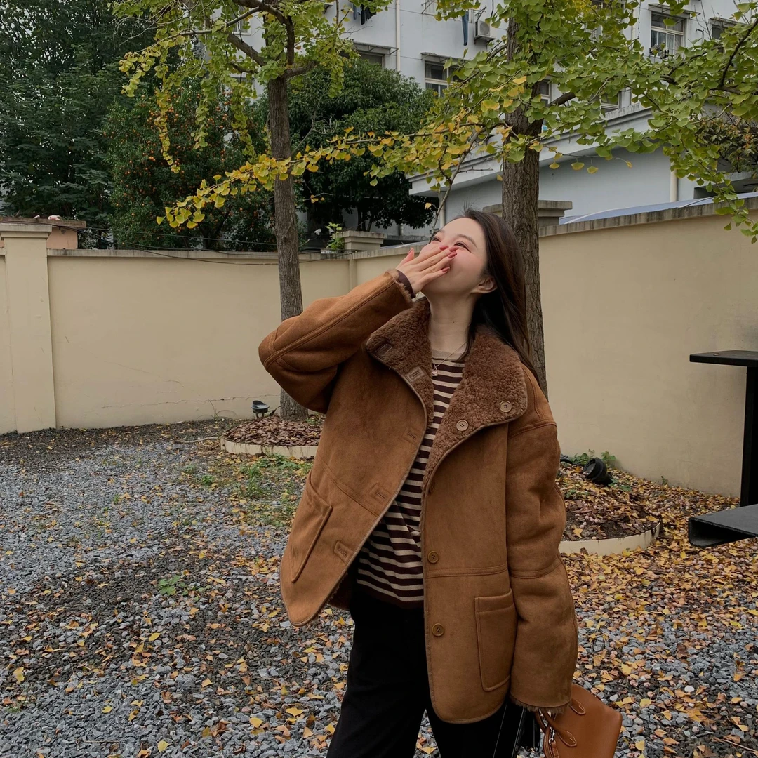 “悄然心动”双面穿气质显瘦宽松绵羊毛外套SH2