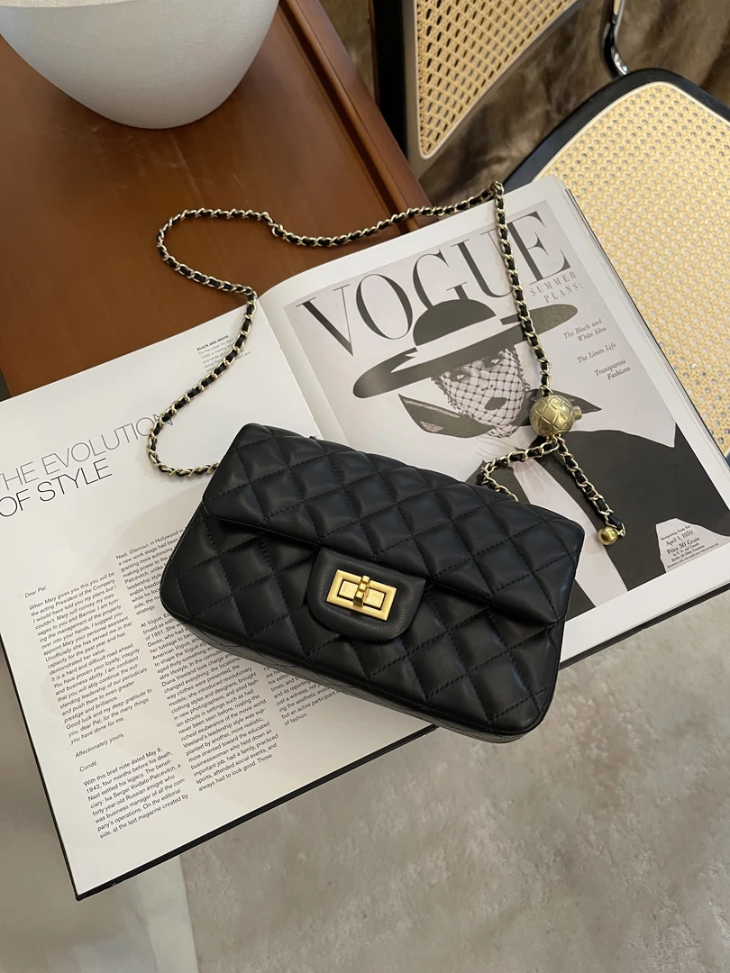 小香菱格纹链条包包方包高级感单肩手拿包包D3128-1