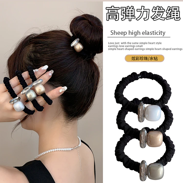 轻奢珍珠小肠发圈女2024新款高级感耐用扎头发橡皮筋网红发绳头饰