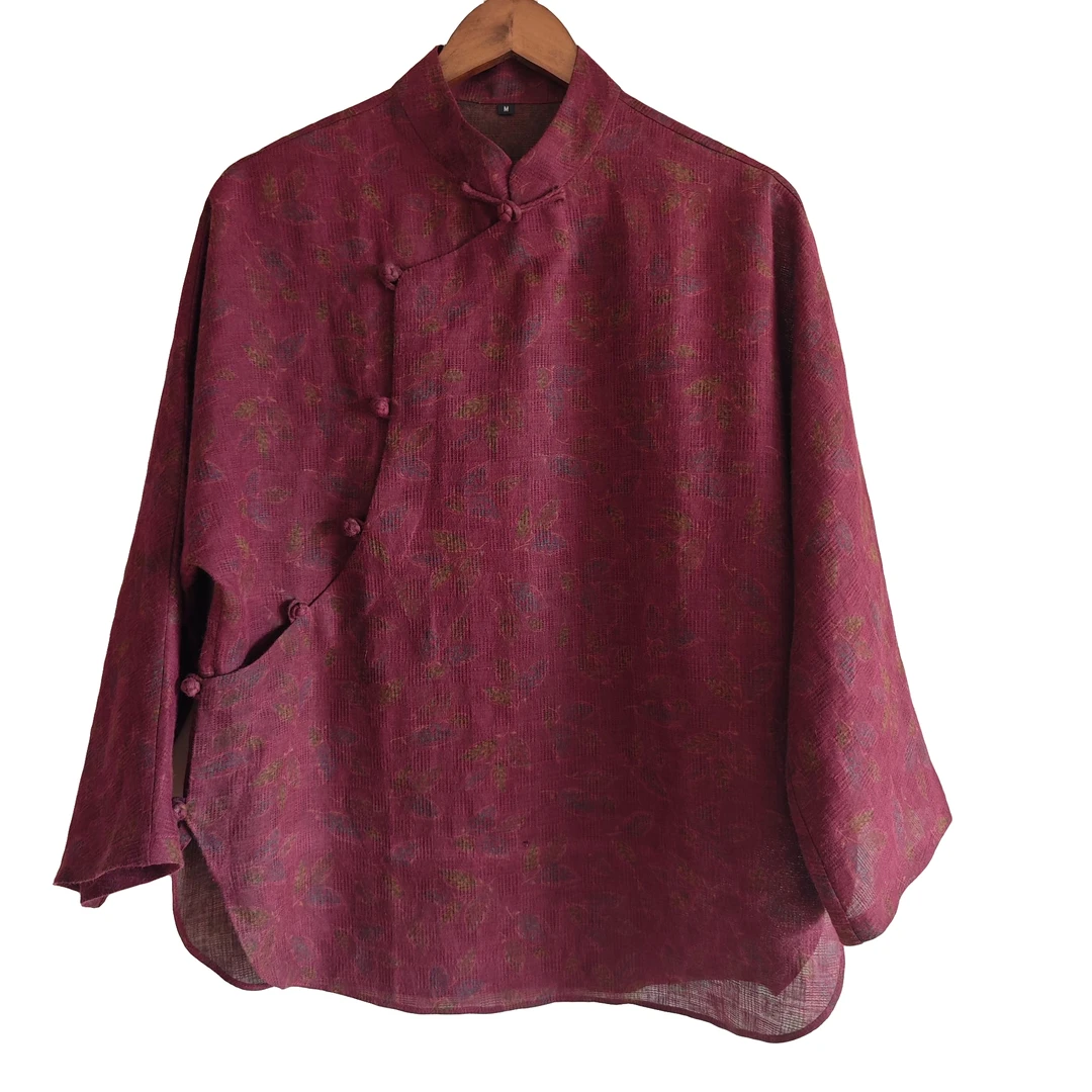 紫底碎花上衣，纯苎麻香云纱工艺，拍了截图面料透气