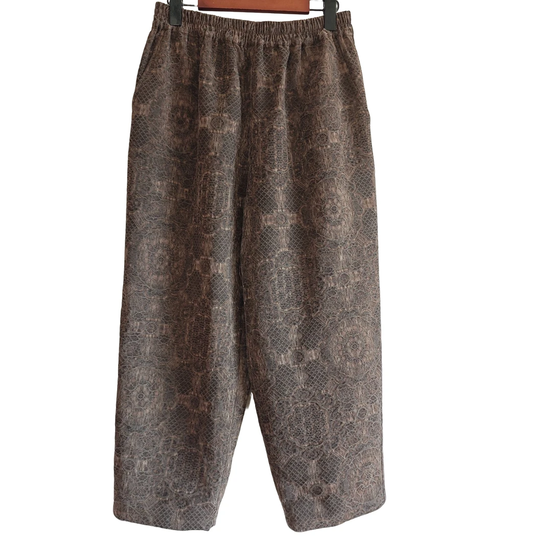 团花油丝直筒裤，百分百油丝，面料透气