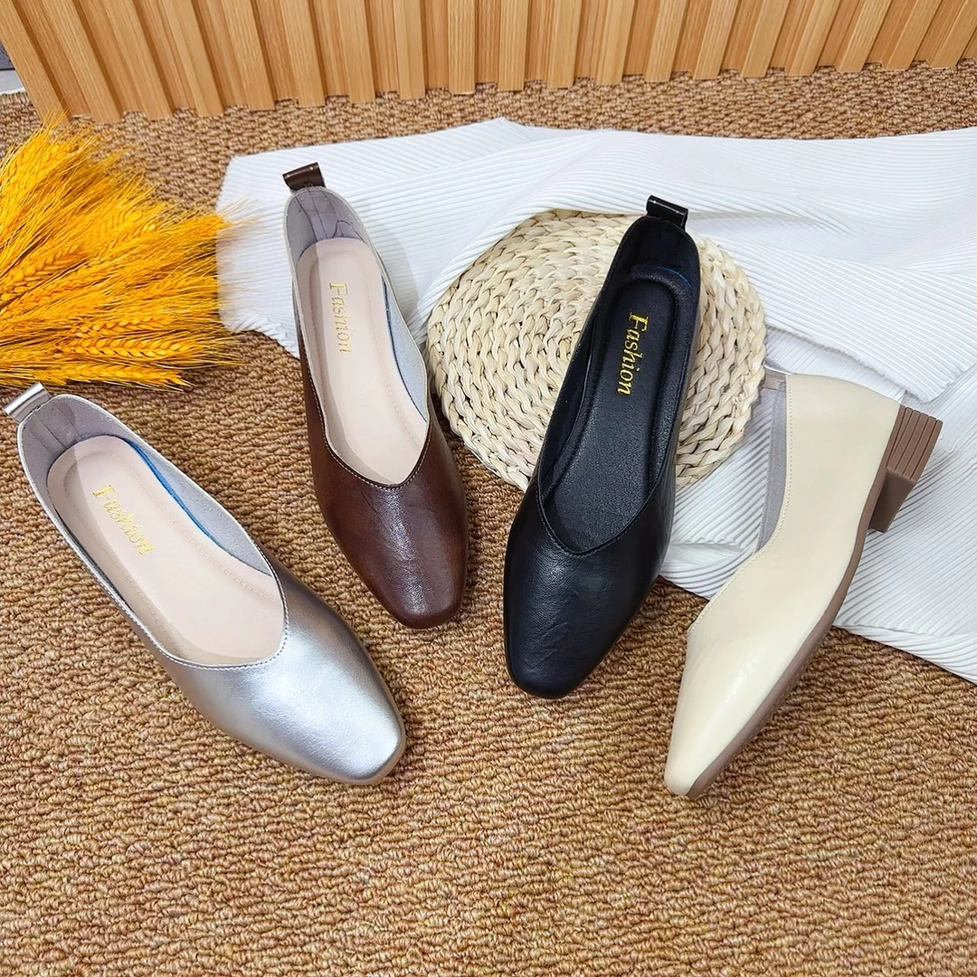 【朵苮品牌】女款单鞋软底舒适透气低跟方头浅口软棉平底不磨脚1667