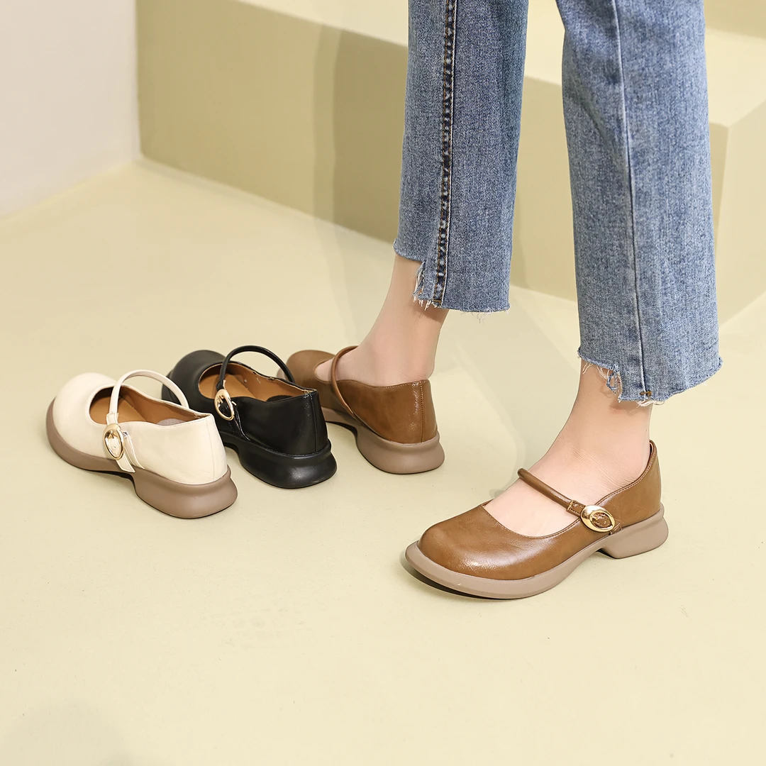 【朵苮品牌】时尚圆头玛丽珍女鞋子厚底复古软底一字扣小单鞋1