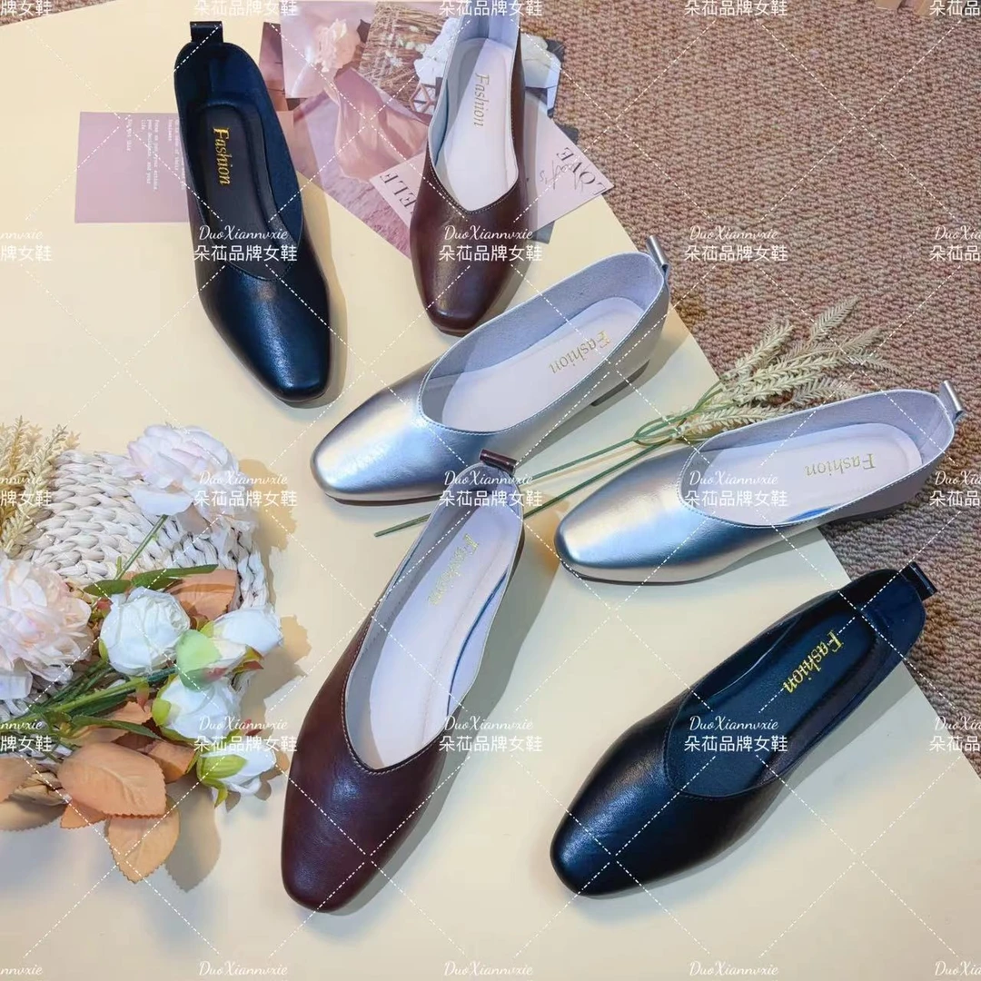 2024夏季新款高级感浅口复古风真软皮软底平跟时尚小单鞋女683