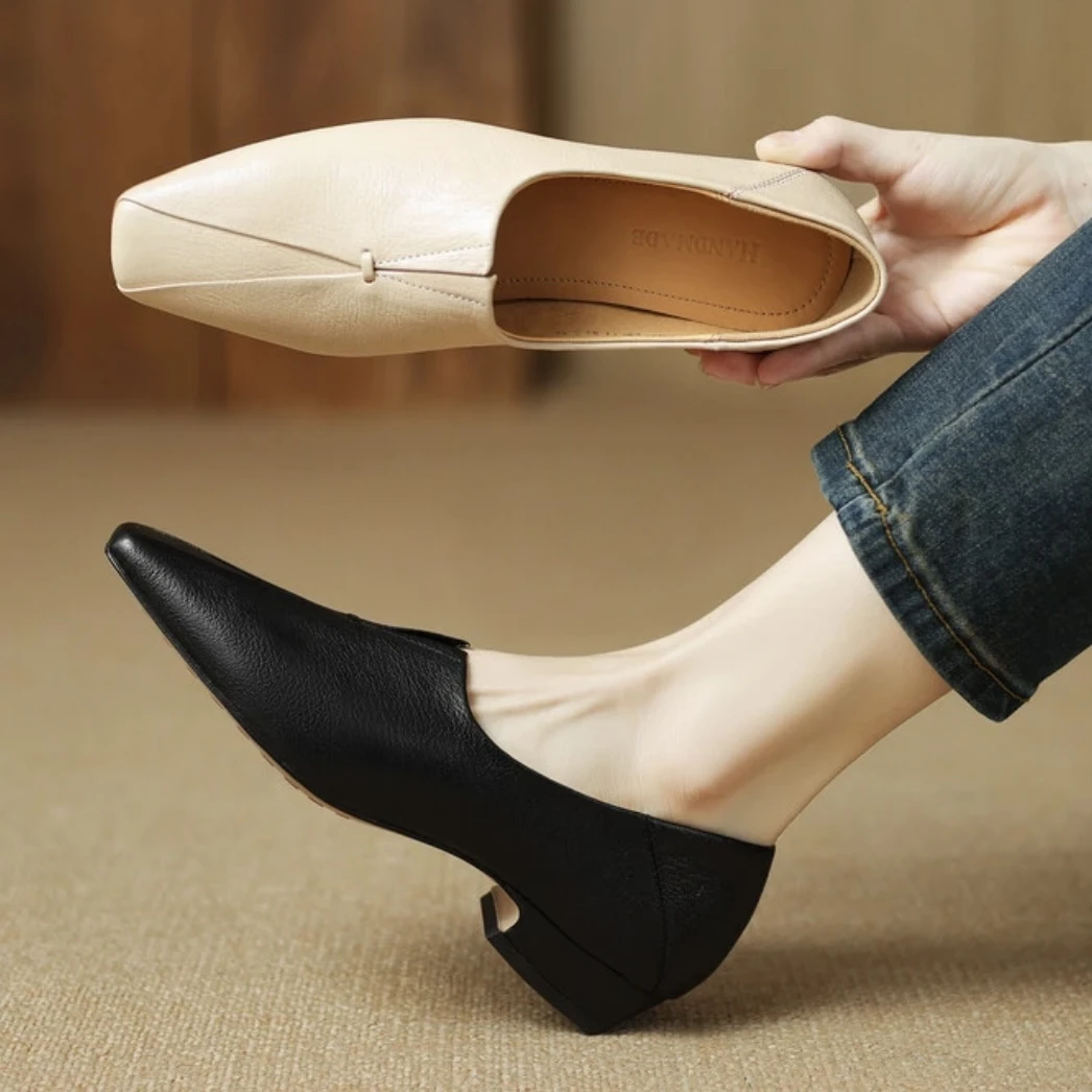 时尚百搭高级设计感洋气舒适柔软休闲软低软面尖头小单鞋