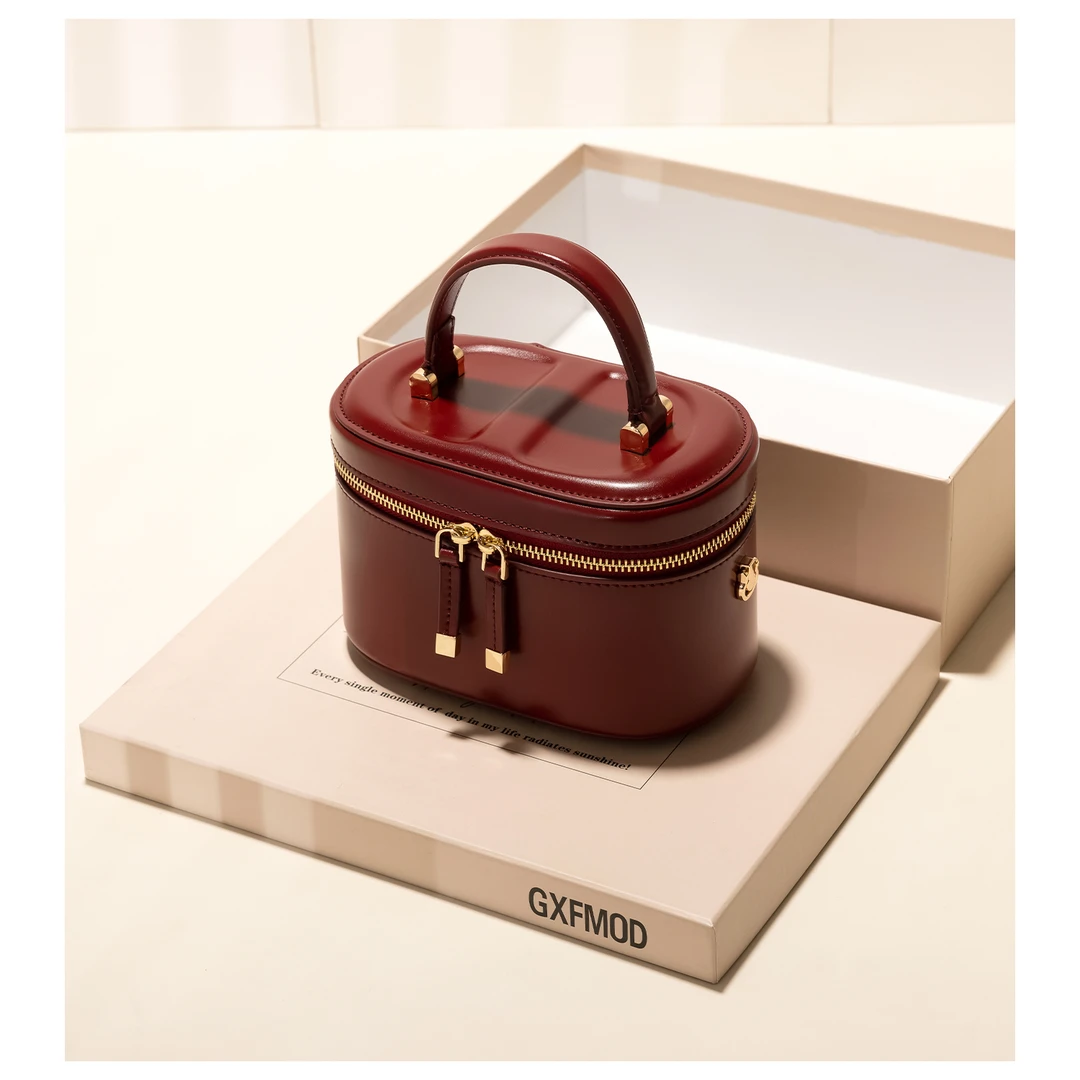 GXFMOD小众设计牛皮红色女包2025春新款流行结婚包单肩手提新娘包
