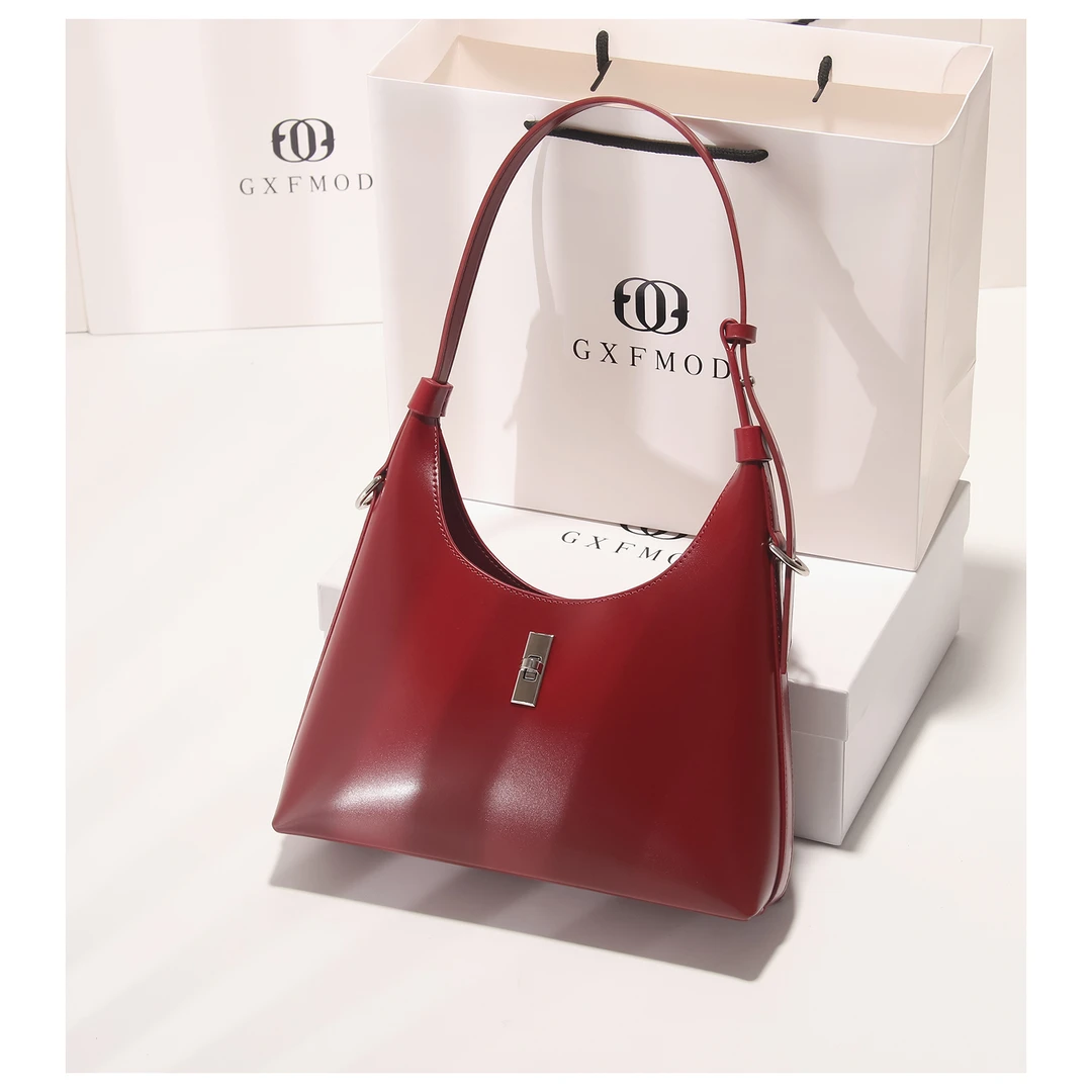 GXFMOD新款红色牛皮腋下包2025高级感结婚包新娘女单肩斜挎手提包