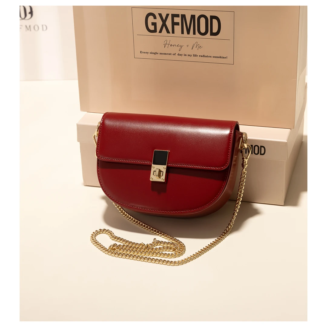 GXFMOD小众包包女复古牛皮单肩通勤包2024春夏新款斜挎链条马鞍包