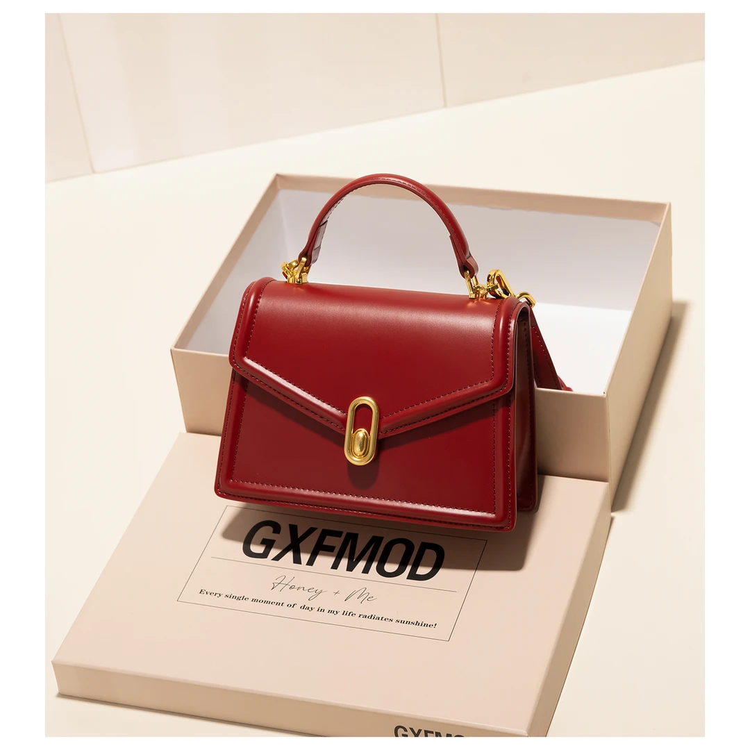 GXFMOD新款轻奢牛皮结婚包2025本命年红色手提女包单肩斜挎新娘包