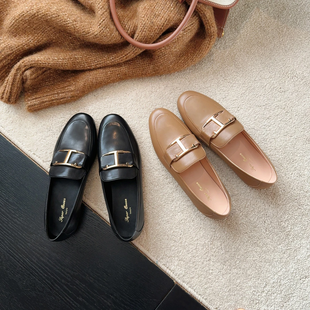 Superqueen 老钱风 胎牛皮~金属扣英伦风乐福鞋