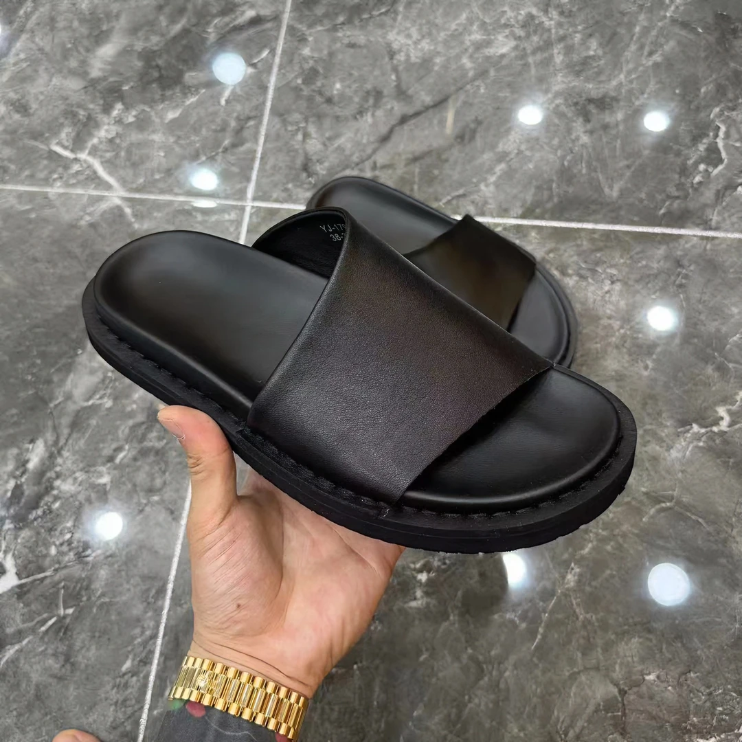 2024春季新品时尚休闲百搭舒适头层牛皮纯色净版拖鞋YJ-179