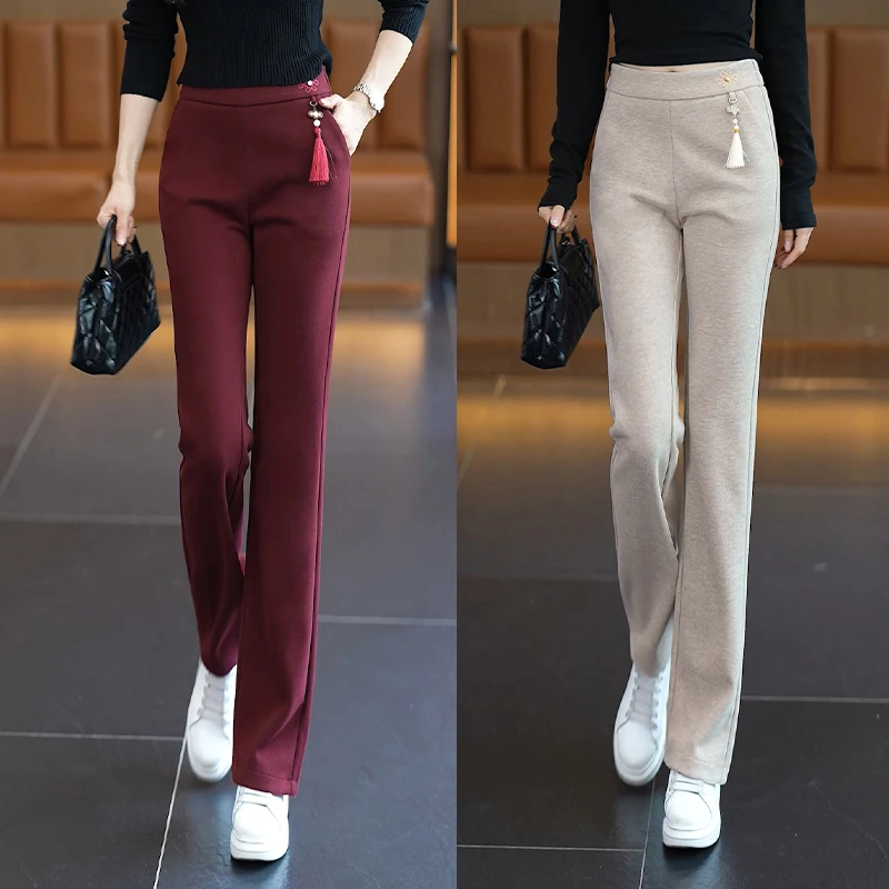 2024秋冬新款安可拉红高腰显瘦休闲喇叭裤爆款弹力垂感微喇裤女裤