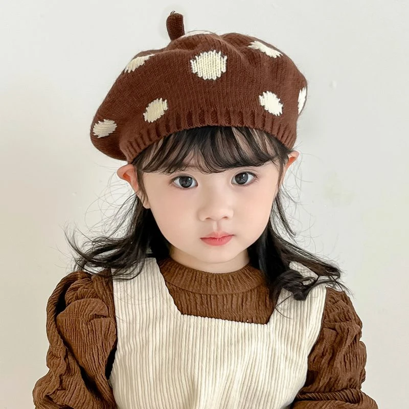 宝宝帽子秋冬季针织韩系贝雷帽男女童可爱洋气毛线画家帽婴儿保暖