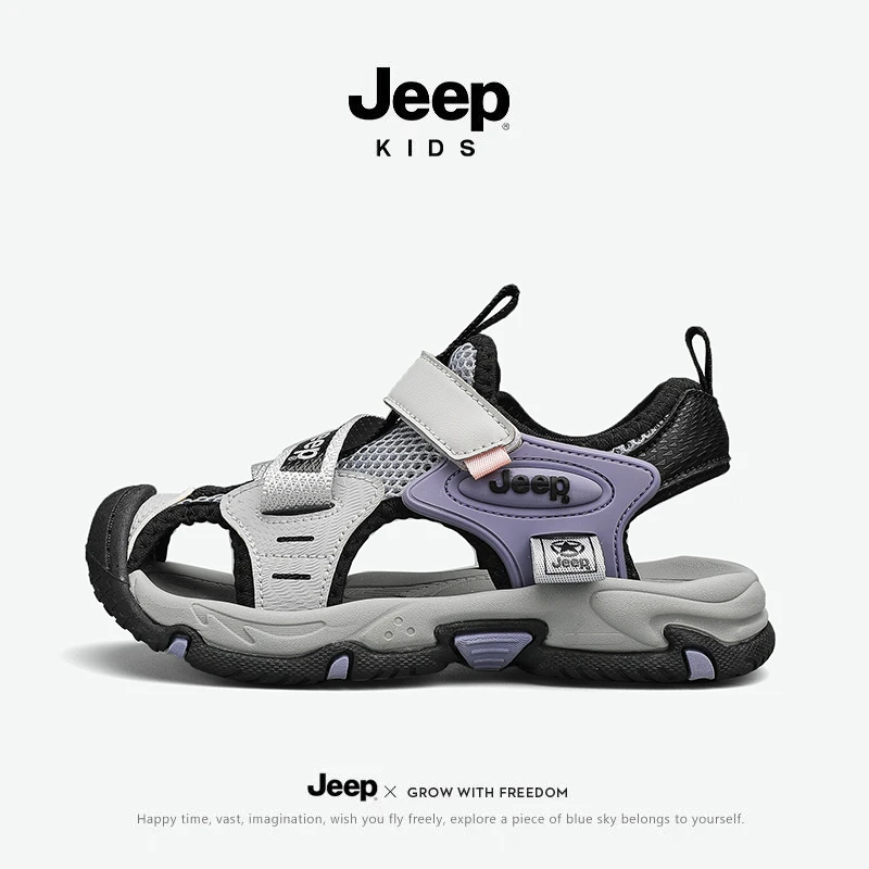 【断码清仓】jeep儿童包头凉鞋男女童夏季中大童透气软底镂空沙滩鞋
