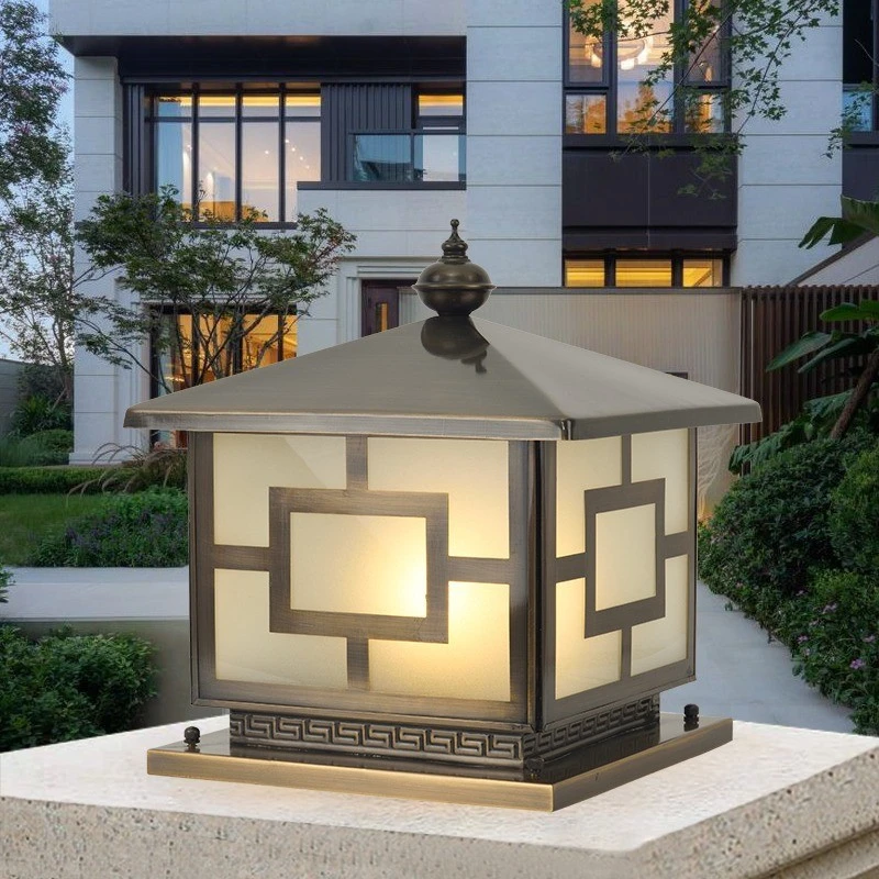 全铜柱头灯户外防水庭院围墙门柱灯别墅大门灯太阳能柱子灯古铜色