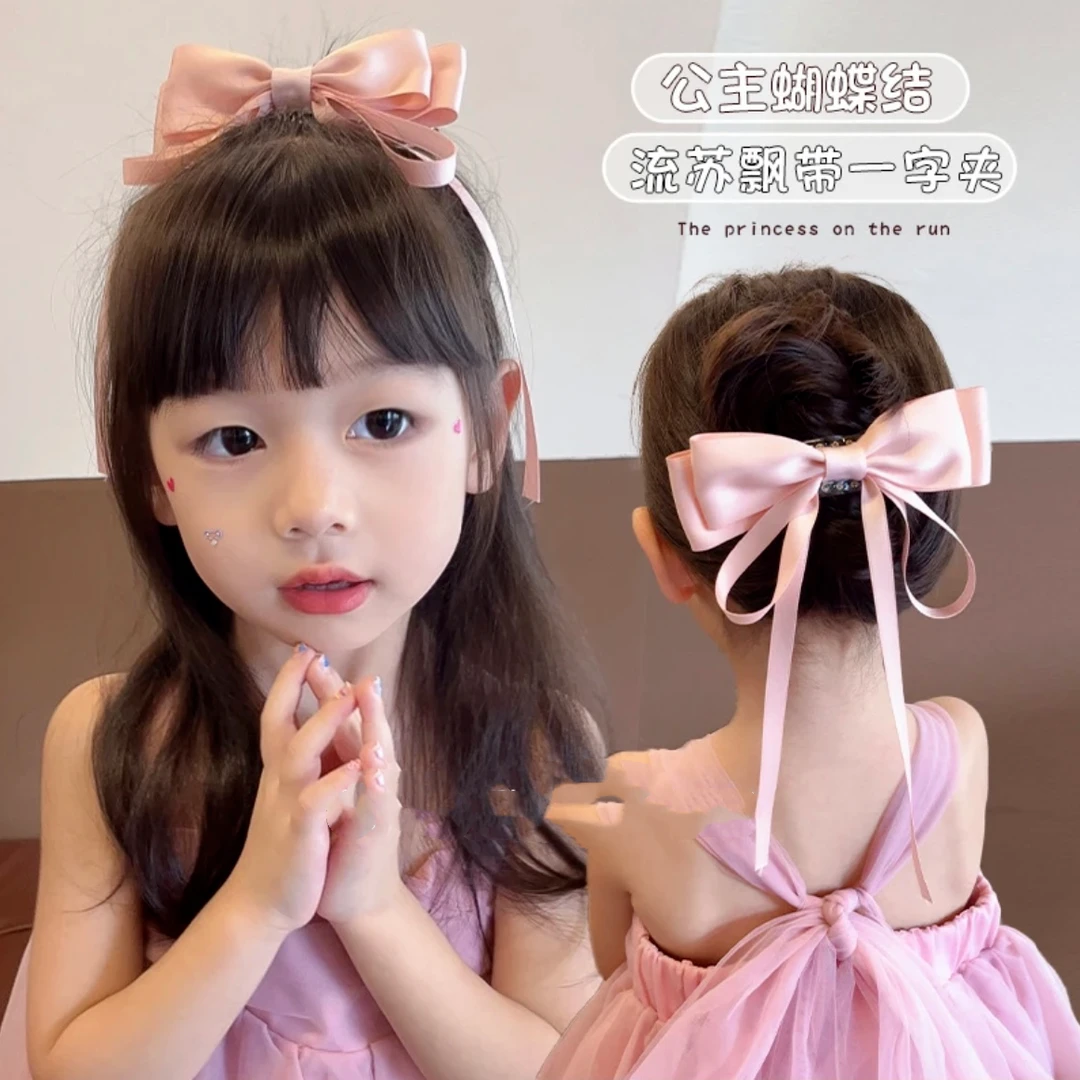 儿童抓夹气质飘带蝴蝶结发夹高马尾懒人盘发器后脑勺鸭嘴夹一字夹