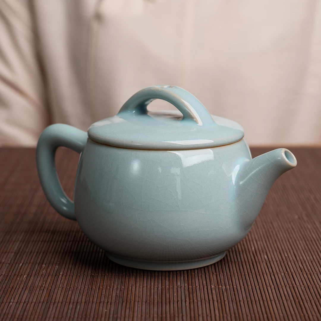 运圈汉瓦壶手工家用简约陶瓷汝窑汝瓷中式茶道天青色茶壶260cc