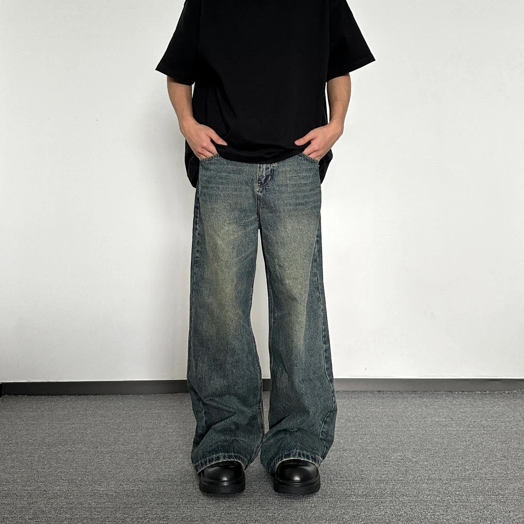 美式cleanfit休闲直筒阔腿牛仔裤男复古vintage裤子