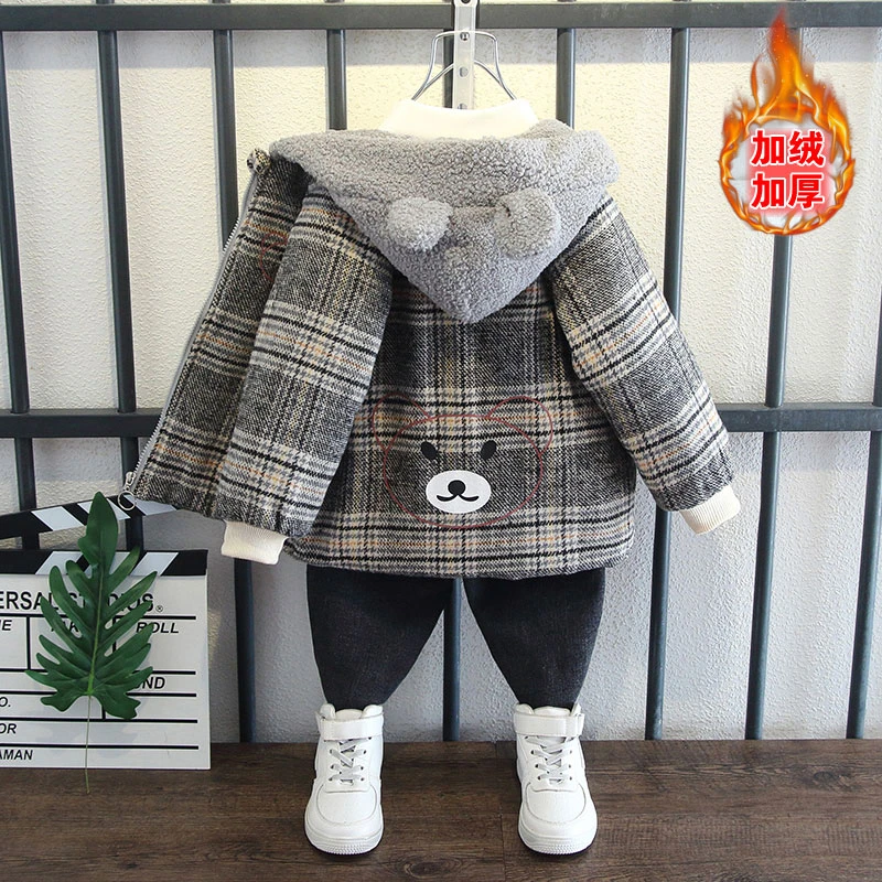 男童冬装加绒外套2025年新款冬季加厚呢子服儿童棉服秋冬款洋气