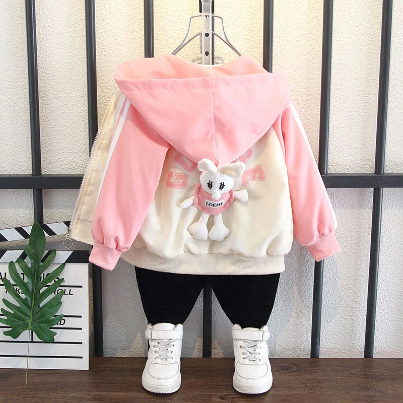 女童小女孩薄款外套春秋款2025年韩版风衣儿童连帽洋气网红运动装
