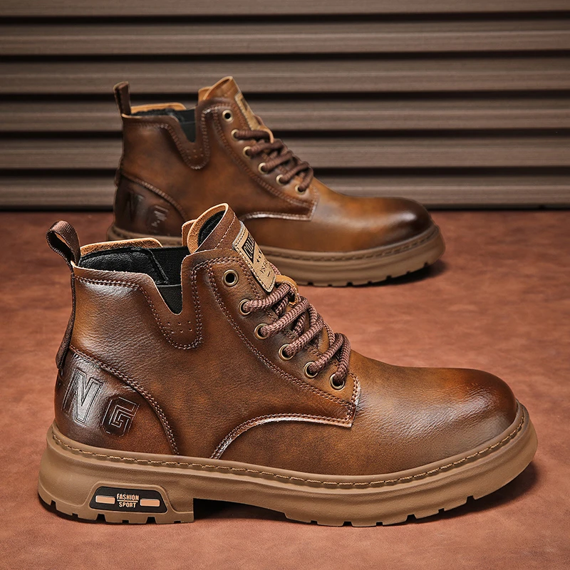 马丁靴男款2025秋冬时尚百搭高帮皮鞋工装靴子男士英伦风潮流厚底