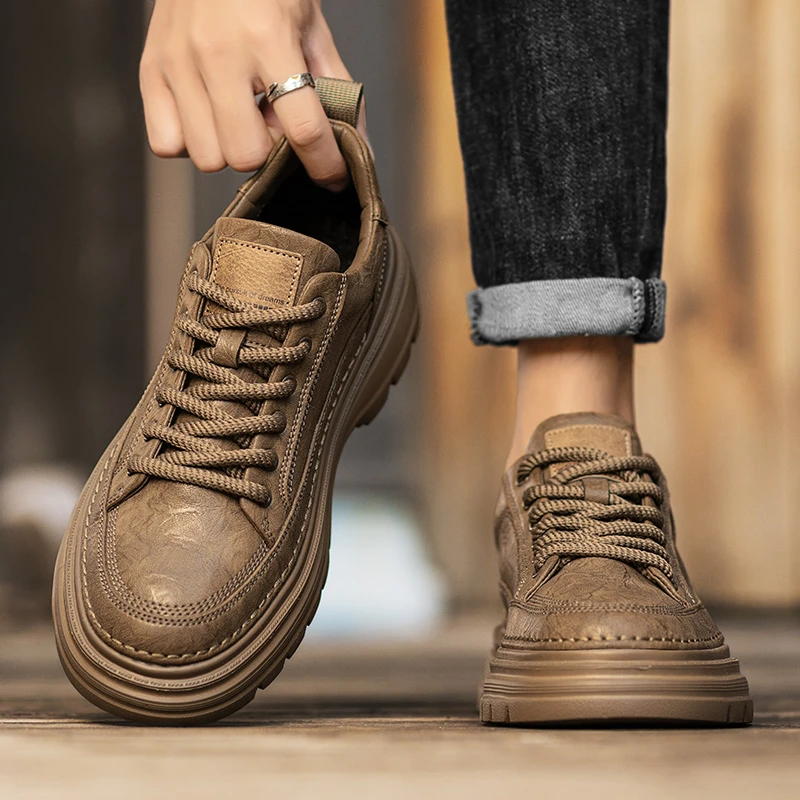 春季男鞋马丁鞋工装潮流低帮男士休闲皮鞋英伦风厚底潮鞋男款鞋子