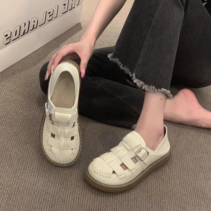 包头凉鞋女2024夏季新款两穿厚底半拖鞋平底软底百搭休闲舒适单鞋
