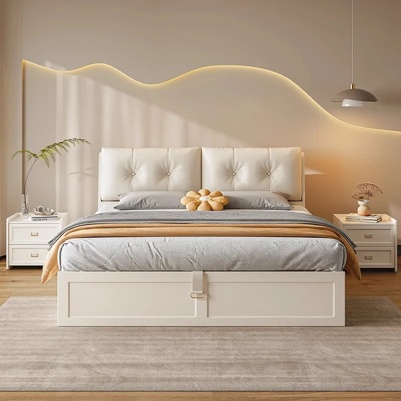 奶油风气动高箱储物床现代简约1.8米主卧婚床1.5米小户型双人收纳