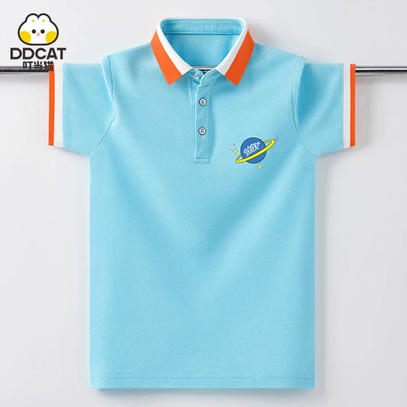 叮当猫男童t恤短袖夏装2024新款洋气中大儿童男孩纯棉Polo打底衫8