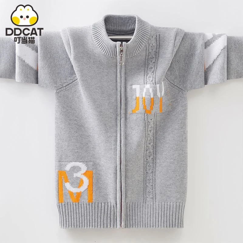 叮当猫男童开衫毛衣外套春秋新款洋气中大童男孩纯棉毛线针织上衣