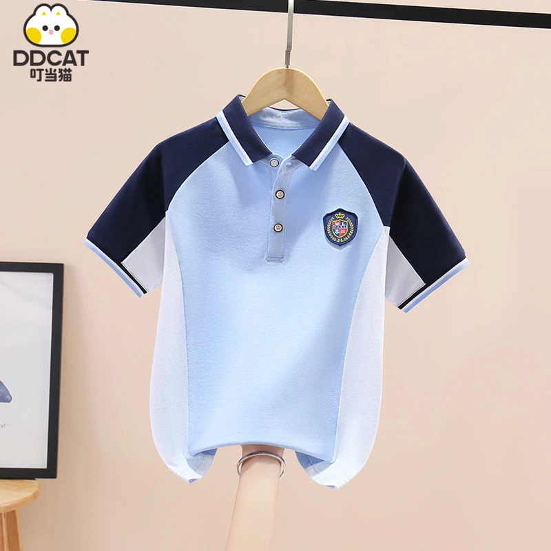 叮当猫儿童学院风短袖T恤夏季新款洋气中大童男女学生纯棉polo衫8
