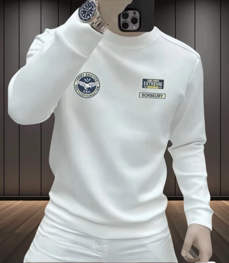 2024秋冬新款时尚潮牌卫衣男士休闲潮流印花百搭长袖修身圆领上衣