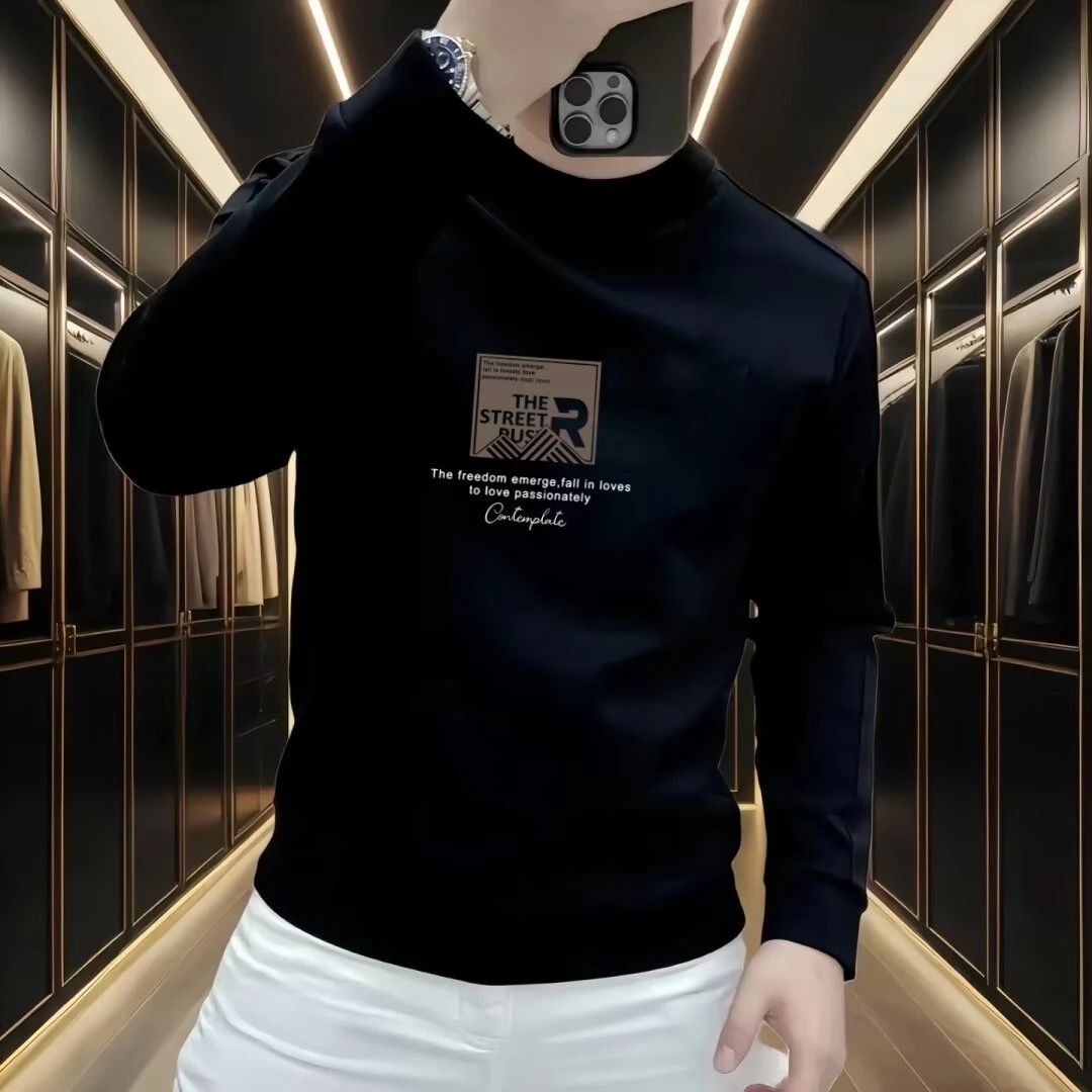 2024秋冬新款时尚潮牌卫衣男士休闲潮流印花百搭长袖修身圆领上衣