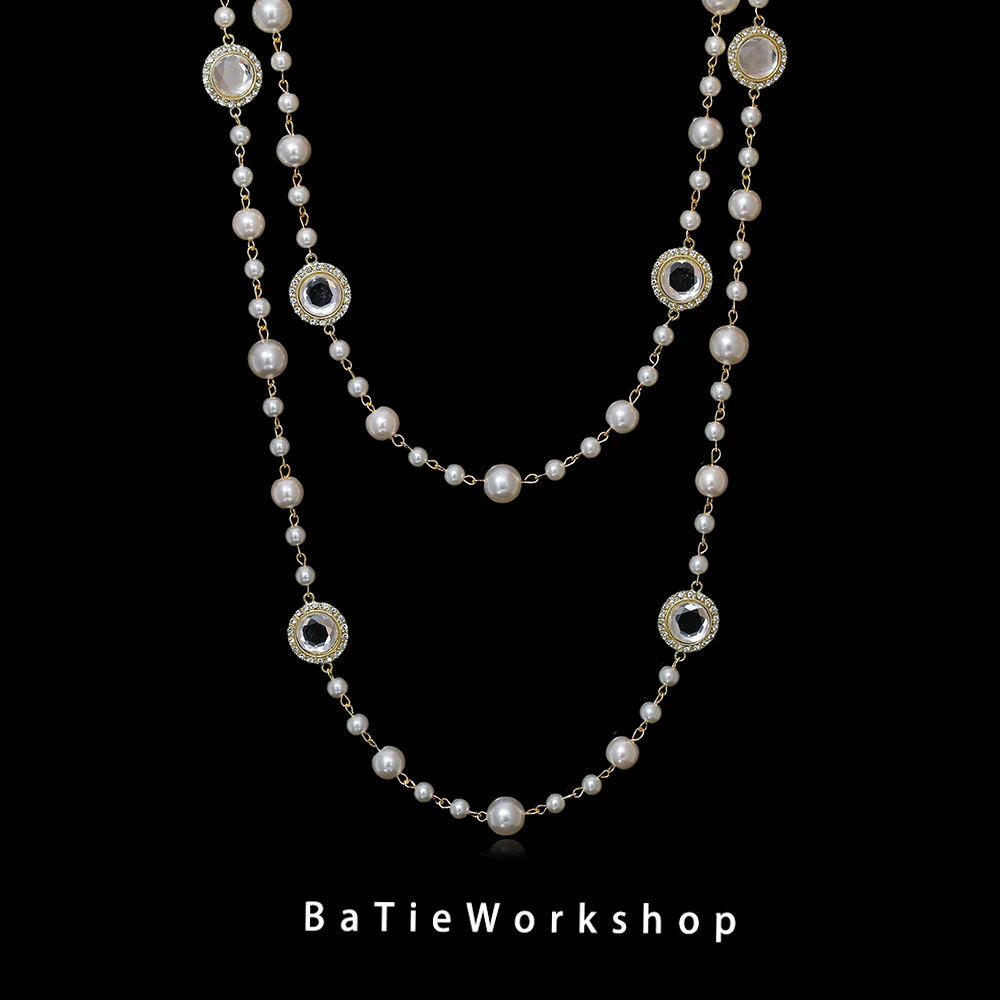 铜合金仿珍珠项链 H975秋冬新款设计师款百搭叠戴毛衣链