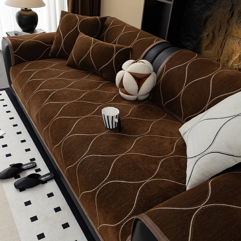 雪尼尔沙发垫四季通用2024新款加厚轻奢简约沙发盖布防滑沙发套罩