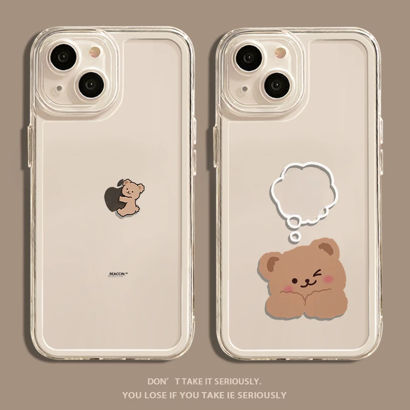 思考小熊情侣适用苹果13/15手机壳iPhone14promax防摔12/11全包xr