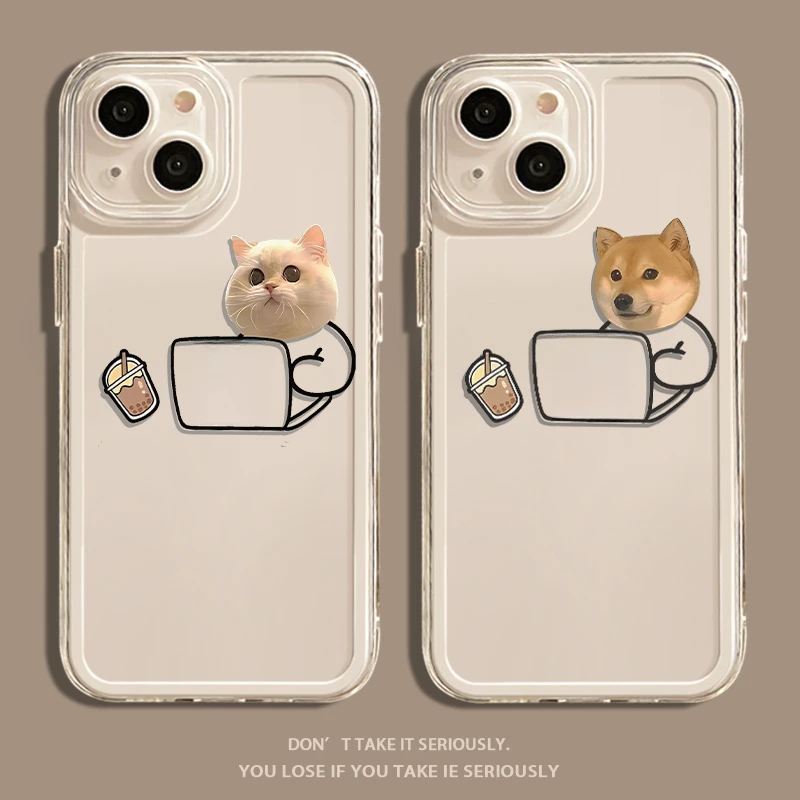 工作猫狗情侣适用苹果15手机壳iPhone13/14promax防摔12/11卡通xr