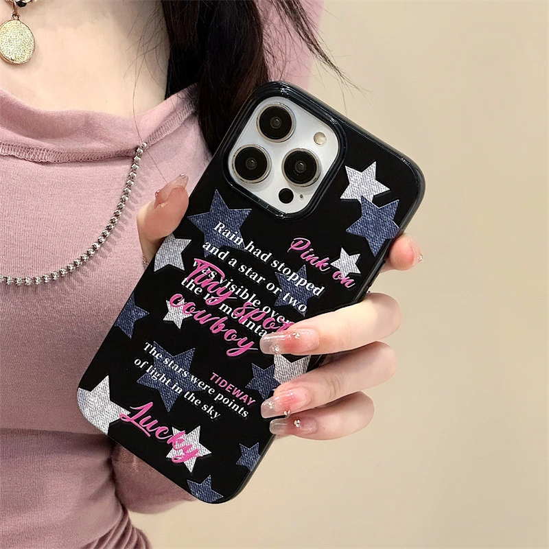 ins黑色星星苹果15手机壳iPhone13/14promax防摔12/11创意xr小众8