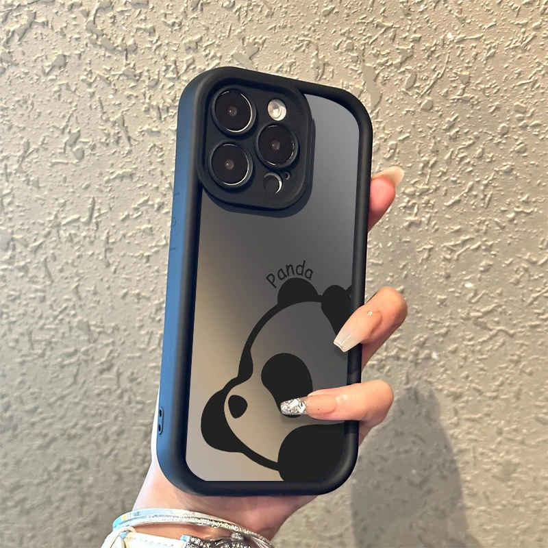 晕染黑熊猫苹果15手机壳iPhone13/14promax防摔12/11全包xr卡通8p