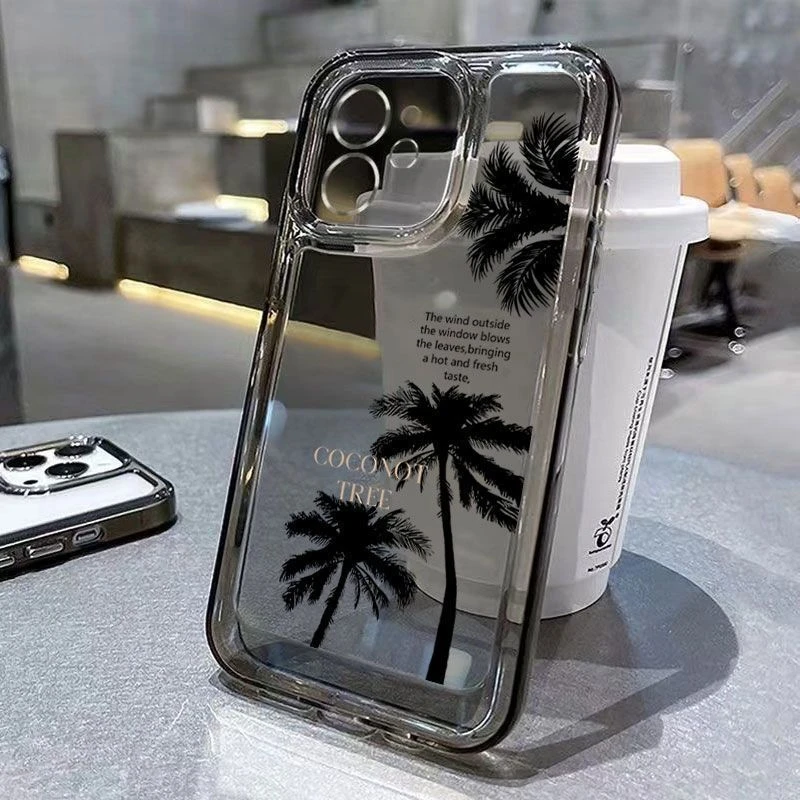 剪影椰树苹果13/15手机壳iPhone14promax防摔12/11全包xr高级8p软