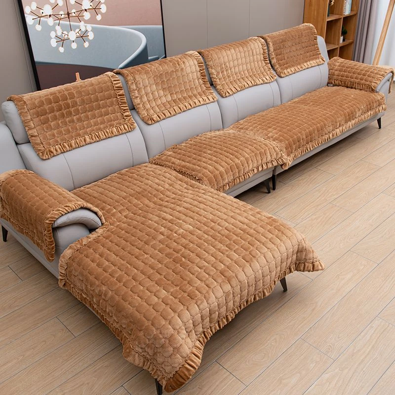 冬季毛绒三坐一贵妃沙发坐垫加厚防滑三座一贵妃沙发垫皮沙发套罩