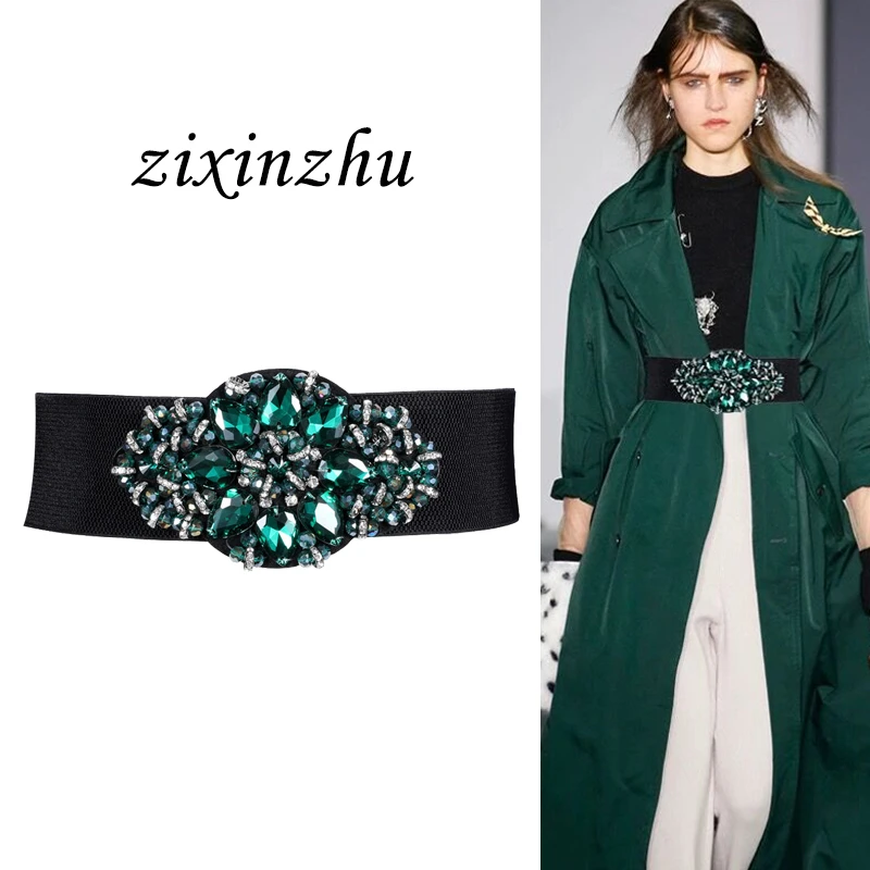 水钻松紧腰带女款配连衣裙子装饰毛衣大衣收腰时尚配饰弹力宽腰封