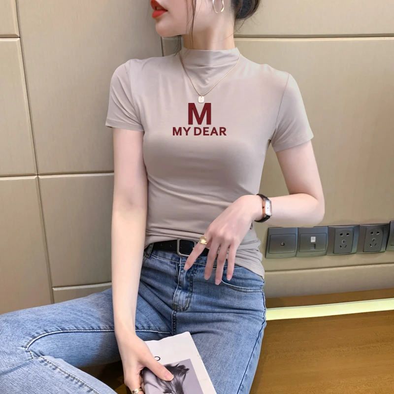 黑色ins短袖t恤女夏2024年新款时尚修身打底衫半袖紧身女上衣显瘦